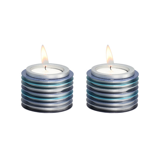 Stacked Plate Shabbat Tea Light Holders 2.5" - Blue