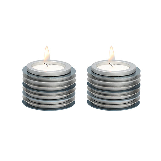 Modern Stacked Aluminum Shabbat Tea Light Holders – 2.5 Inch