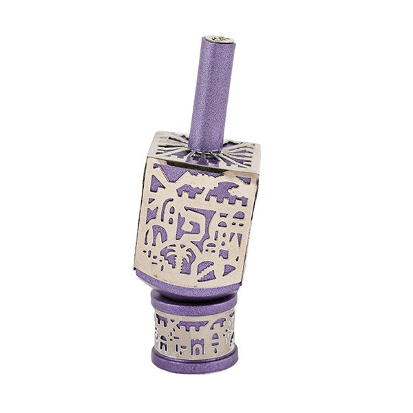 Small Decorative Dreidel with Stand – Jerusalem - Purple
