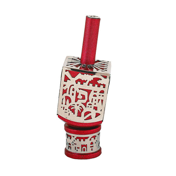 Small Decorative Dreidel with Stand – Jerusalem - Red