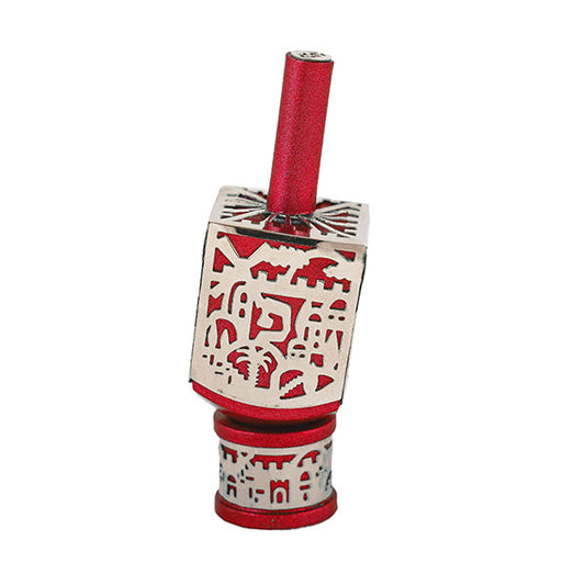 Small Decorative Dreidel with Stand – Jerusalem - Red