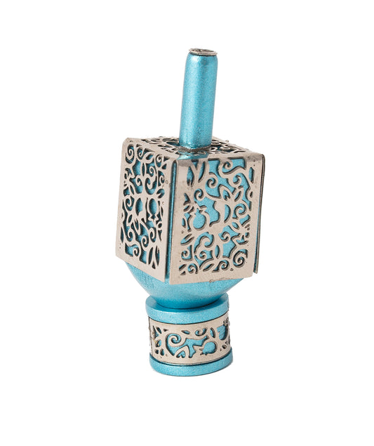 Small Decorative Dreidel with Stand – Pomegranates - Turquoise