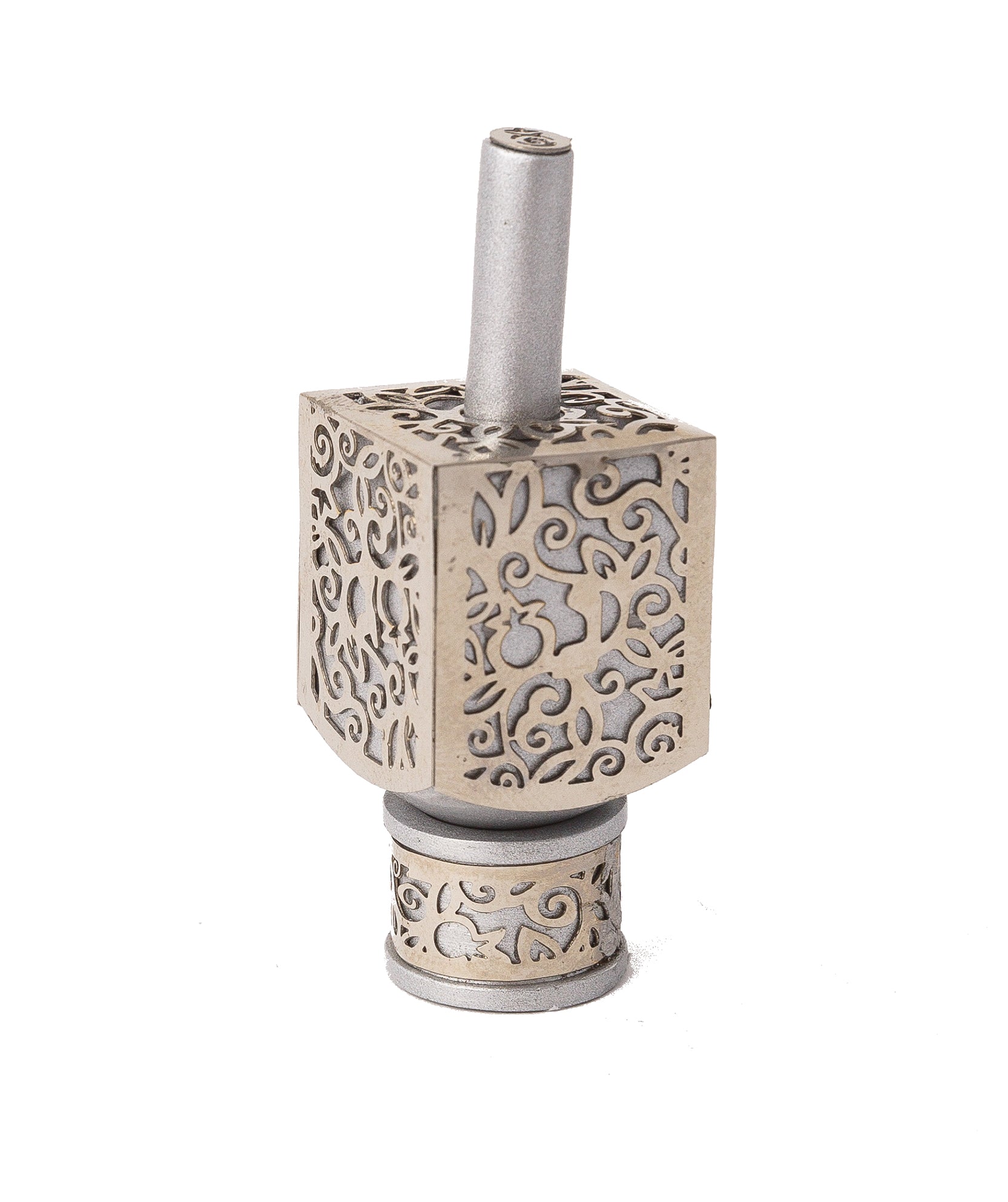 Small Decorative Dreidel with Stand – Pomegranates - Silver