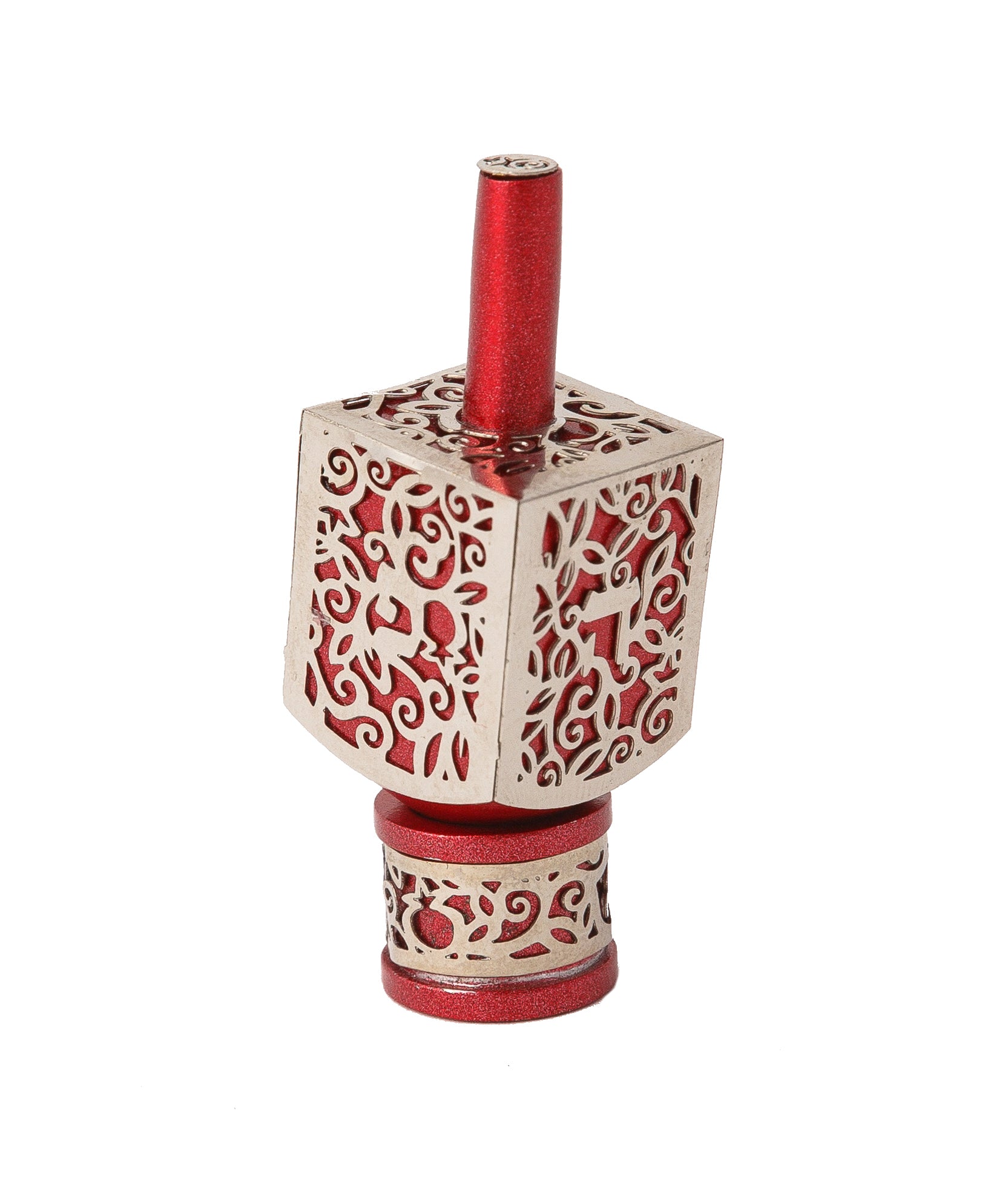 Small Decorative Dreidel with Stand – Pomegranates - Red