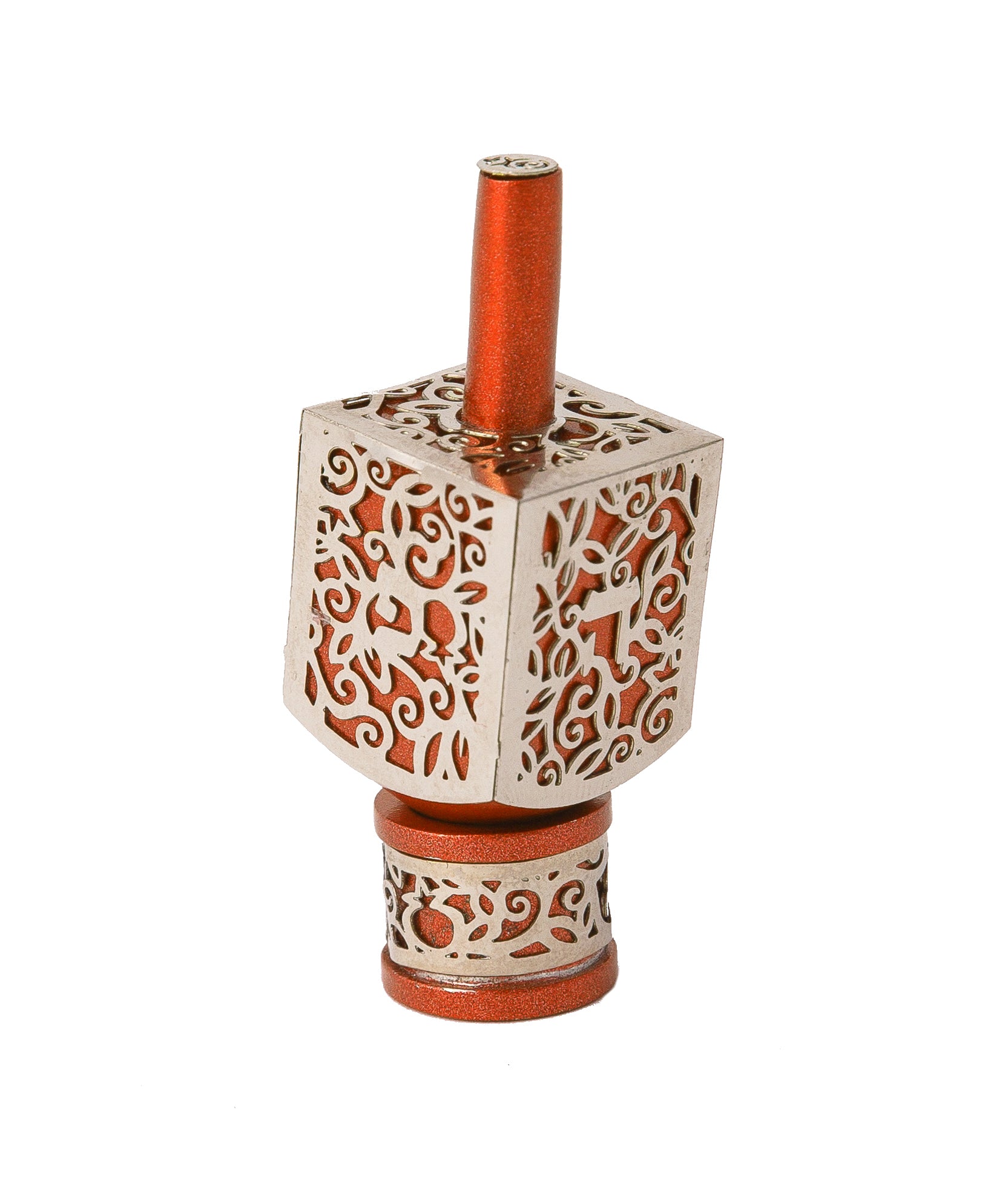 Small Decorative Dreidel with Stand – Pomegranates - Orange