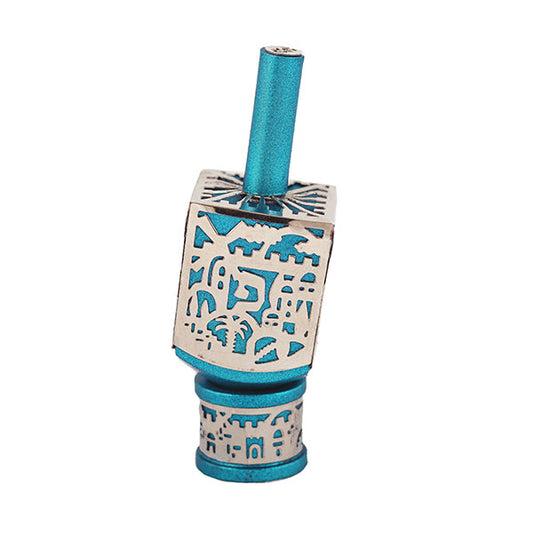 Small Decorative Dreidel with Stand – Jerusalem - Turquoise
