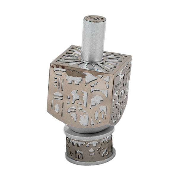 Medium Decorative Dreidel with Stand – Jerusalem - Silver
