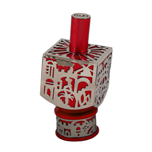 Medium Decorative Dreidel with Stand – Jerusalem - Red