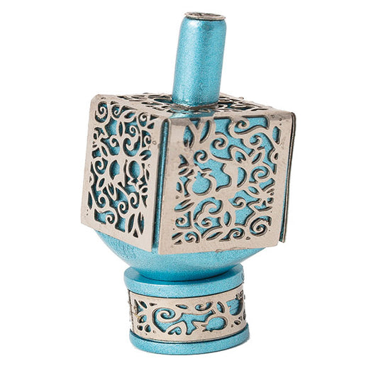 Medium Decorative Dreidel with Stand – Pomegranates - Turquoise