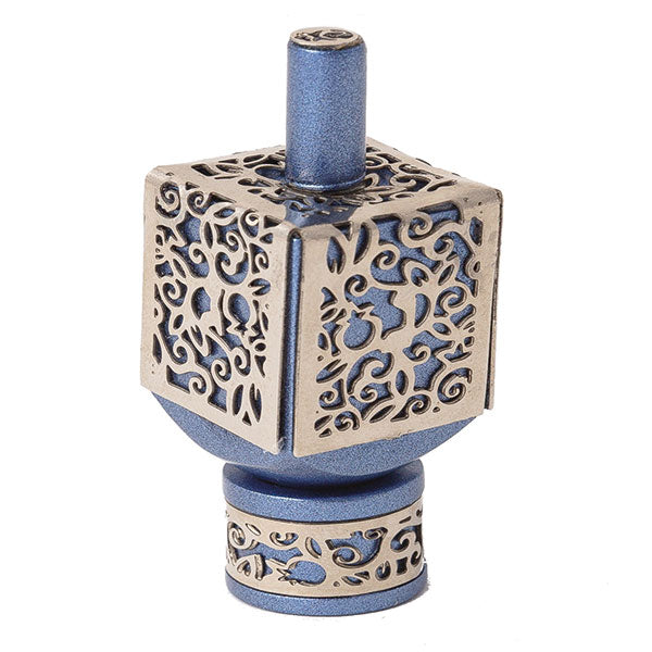 Medium Decorative Dreidel with Stand – Pomegranates - Blue