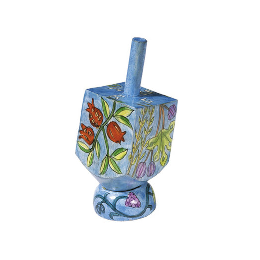 Hand-Painted Wooden Dreidel with Stand – Seven Species