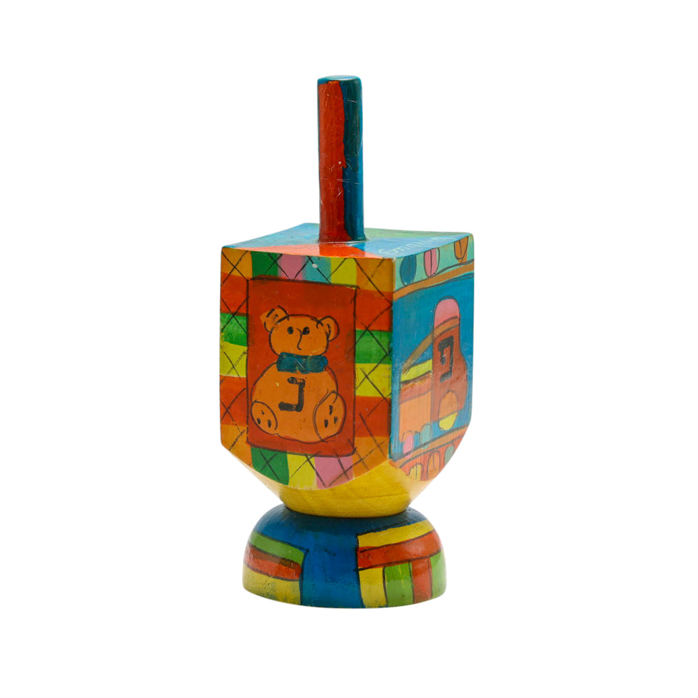 Hand-Painted Wooden Dreidel with Stand – Children’s Toys Illustration