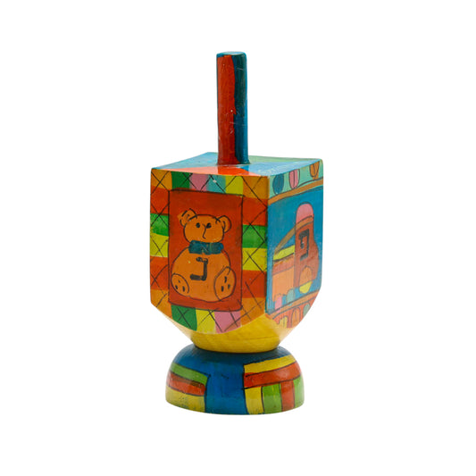 Hand-Painted Wooden Dreidel with Stand – Children’s Toys Illustration