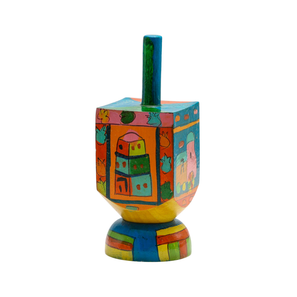 Hand-Painted Wooden Dreidel with Stand – Children’s Toys Illustration