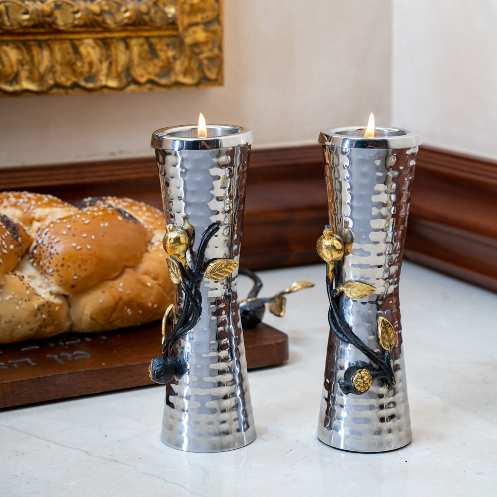 Shabbat Candlestick Holders – Pomegranate Branch Design (7-Inch and 5-Inch)