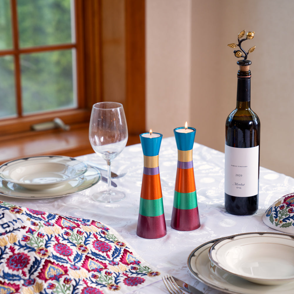 Anodized Aluminum Pillar Shabbat Candlesticks Holders – Multicolor