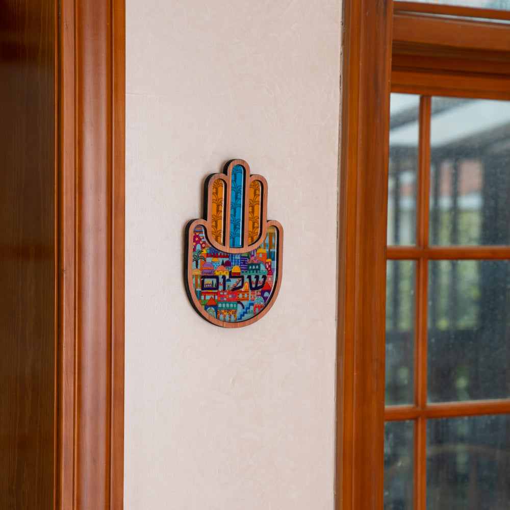 Modern Hamsa Wall Hanging - Colorful Enamel  9 Inch