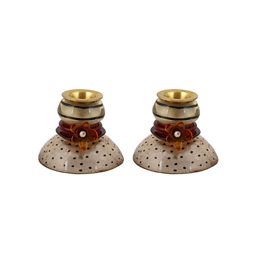 Floral Shabbat Candle Holders – Brass & Resin – 3.3 Inch