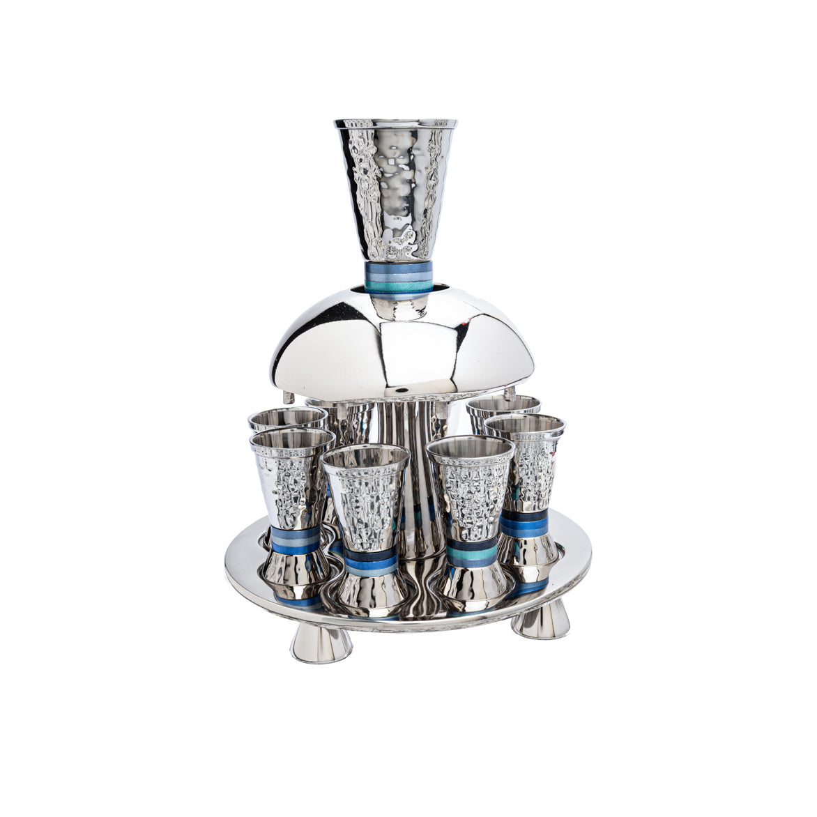 Wine Fountain Hammered Nickel – Colored Aluminum Rings - Shades of Blue