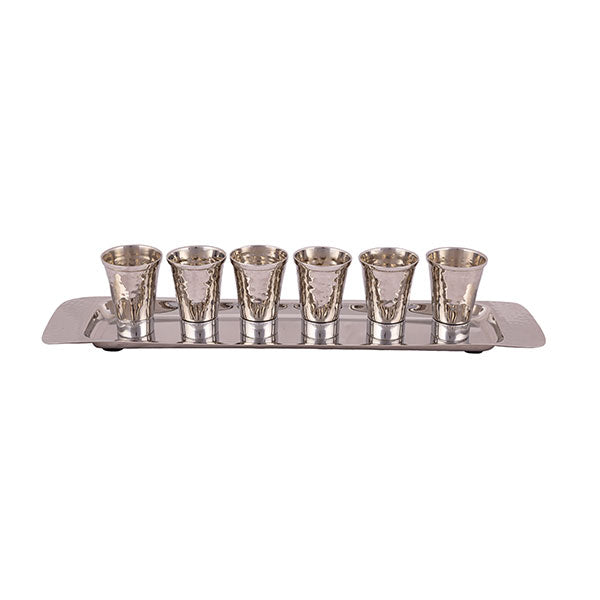 Hammered Nickel Kiddush Cup Set with Tray - Shades of Silver