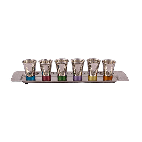 Hammered Nickel Kiddush Cup Set with Tray