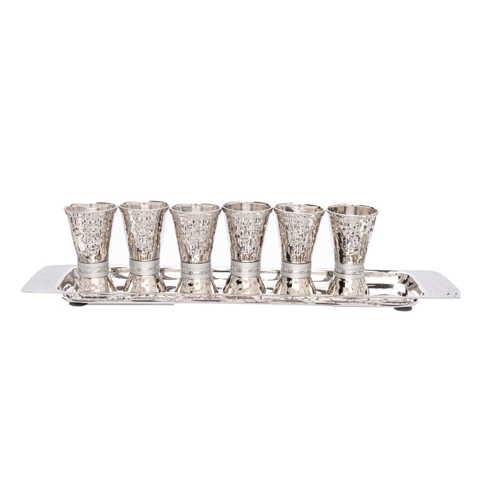 Kiddush Cup Set with Tray – Multicolored Rings - Shades of Silver