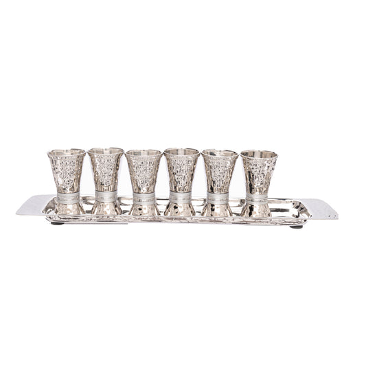 Kiddush Cup Set with Tray – Multicolored Rings - Shades of Silver
