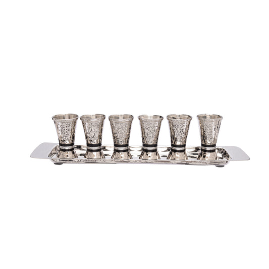 Kiddush Cup Set with Tray – Multicolored Rings - Black Rings