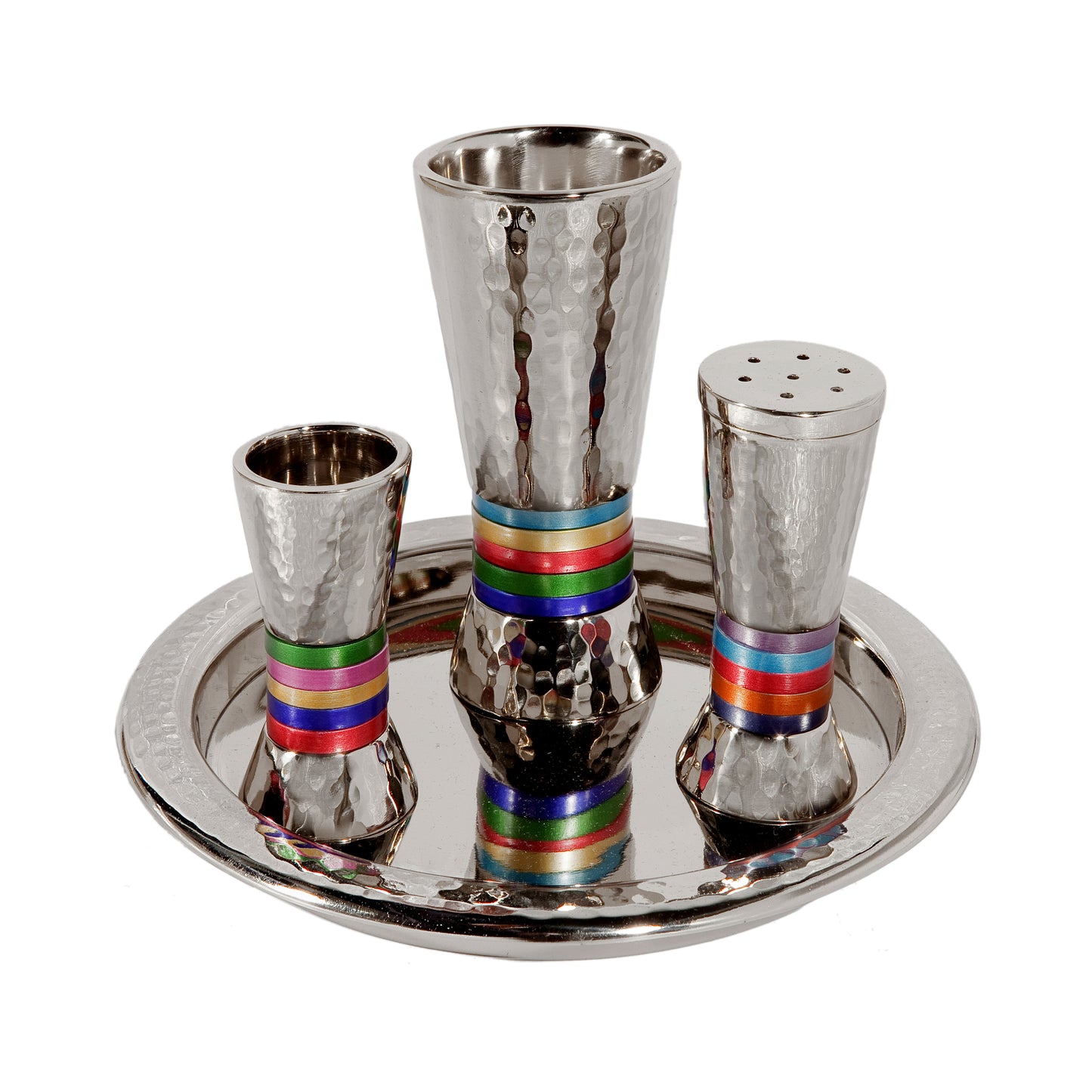 Hammered Nickel Havdalah Set – Multicolor Rings