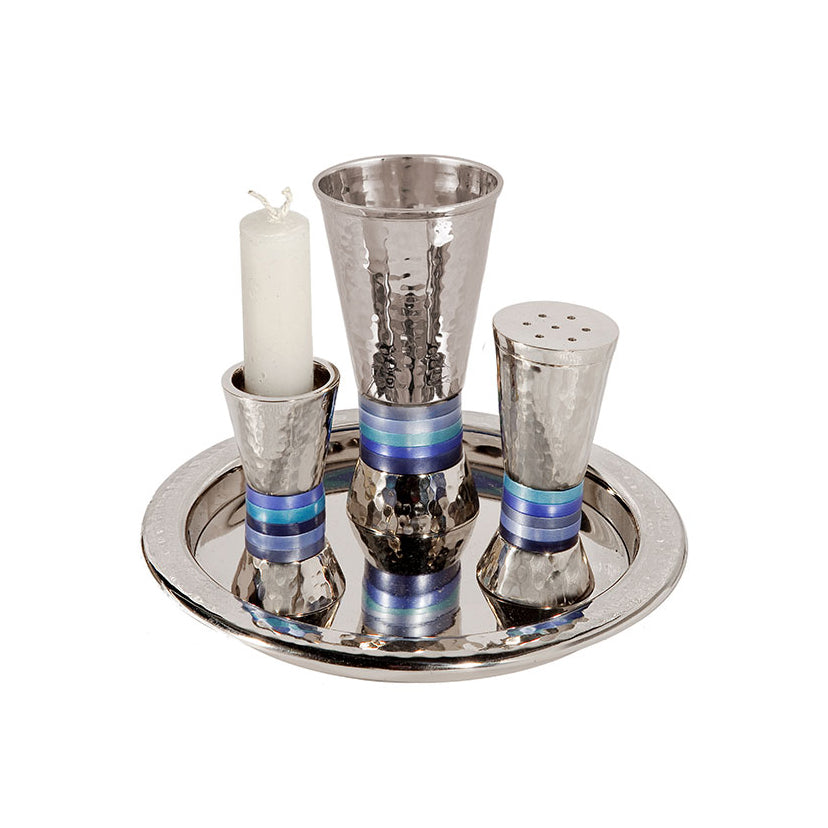 Hammered Nickel Havdalah Set – Multicolor Rings