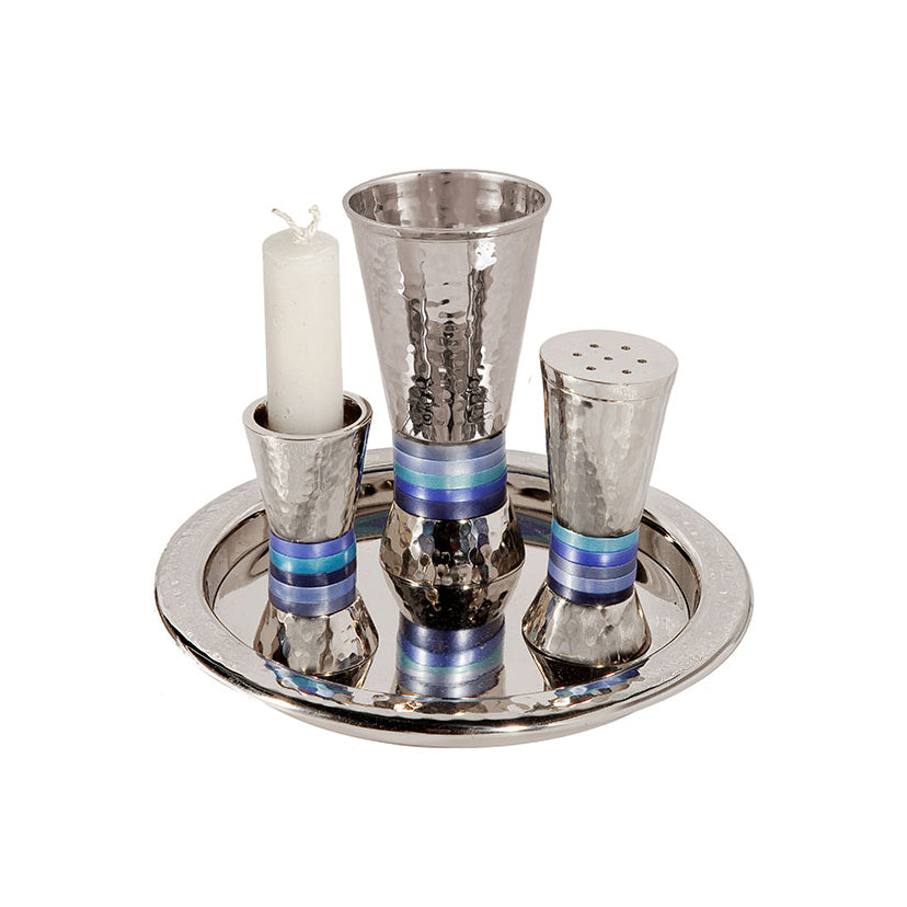 Hammered Nickel Havdalah Set – Shades of Blue