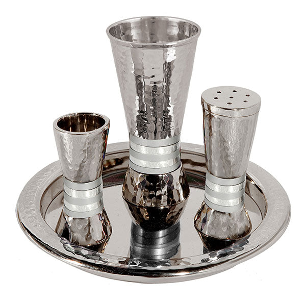 Hammered Nickel Havdalah Set – Multicolor Rings - Shades of Silver