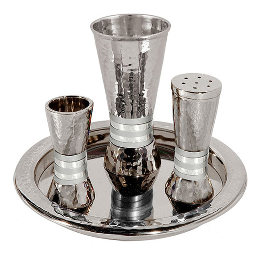 Hammered Nickel Havdalah Set – Multicolor Rings - Shades of Silver