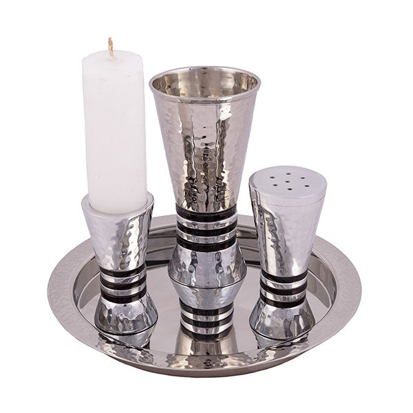Hammered Nickel Havdalah Set – Multicolor Rings - Black Rings