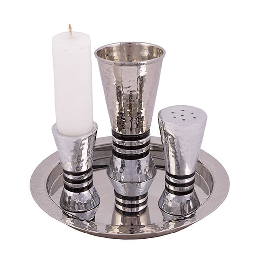 Hammered Nickel Havdalah Set – Multicolor Rings - Black Rings