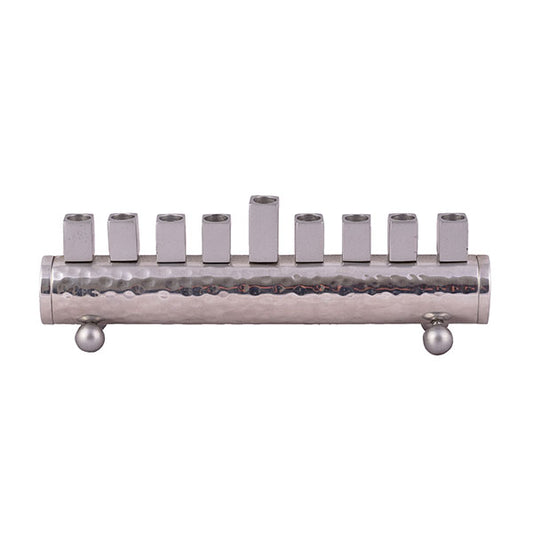 Hanukkah Menorah - Hammered Round Strip Multicolor Candle holders - Shades of Silver