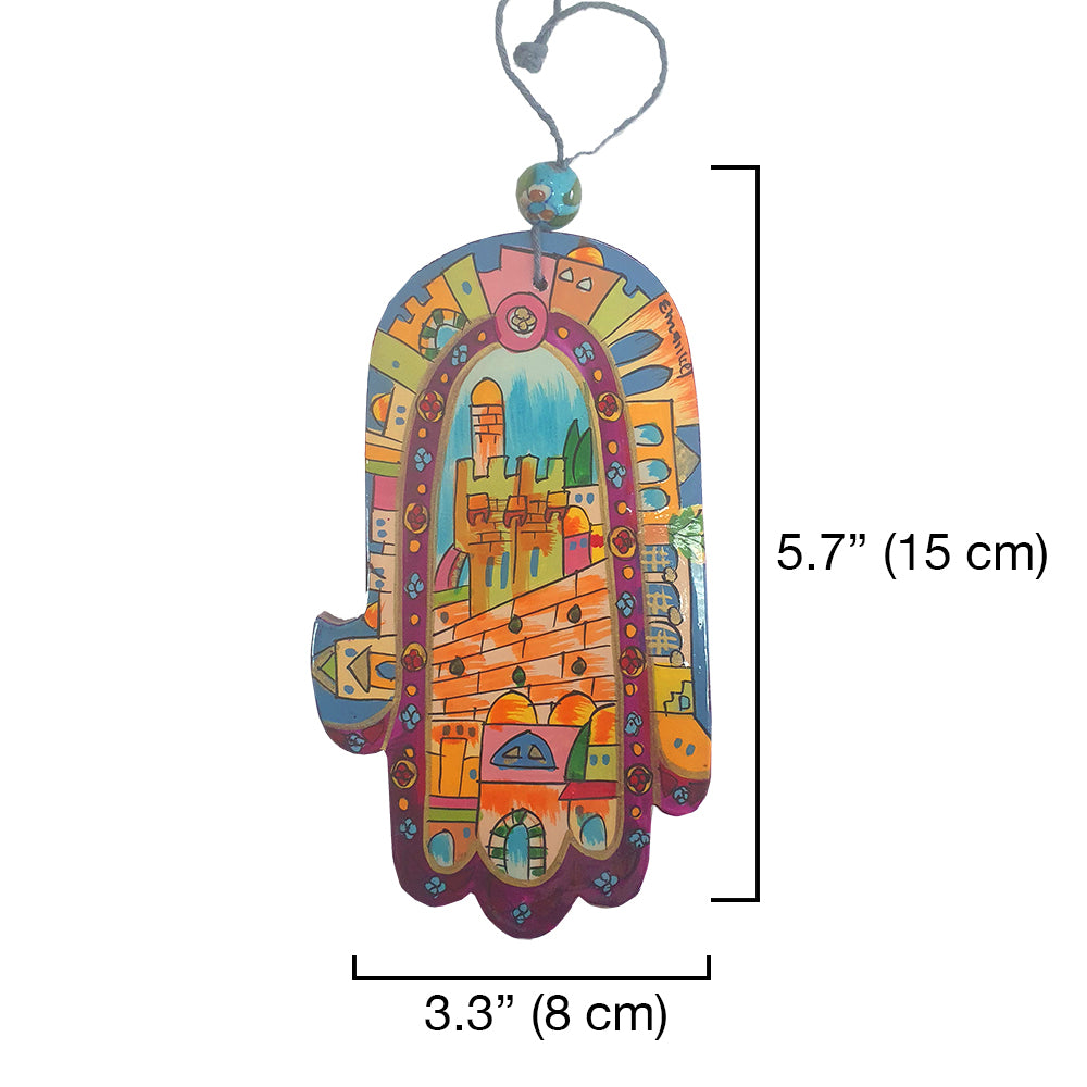 Hand-Painted Wooden Hamsa - Jerusalem Design