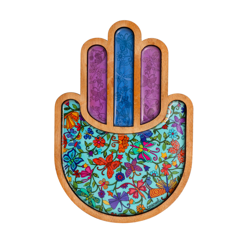 Modern Hamsa Wall Hanging - Colorful Enamel  9 Inch - Butterflies