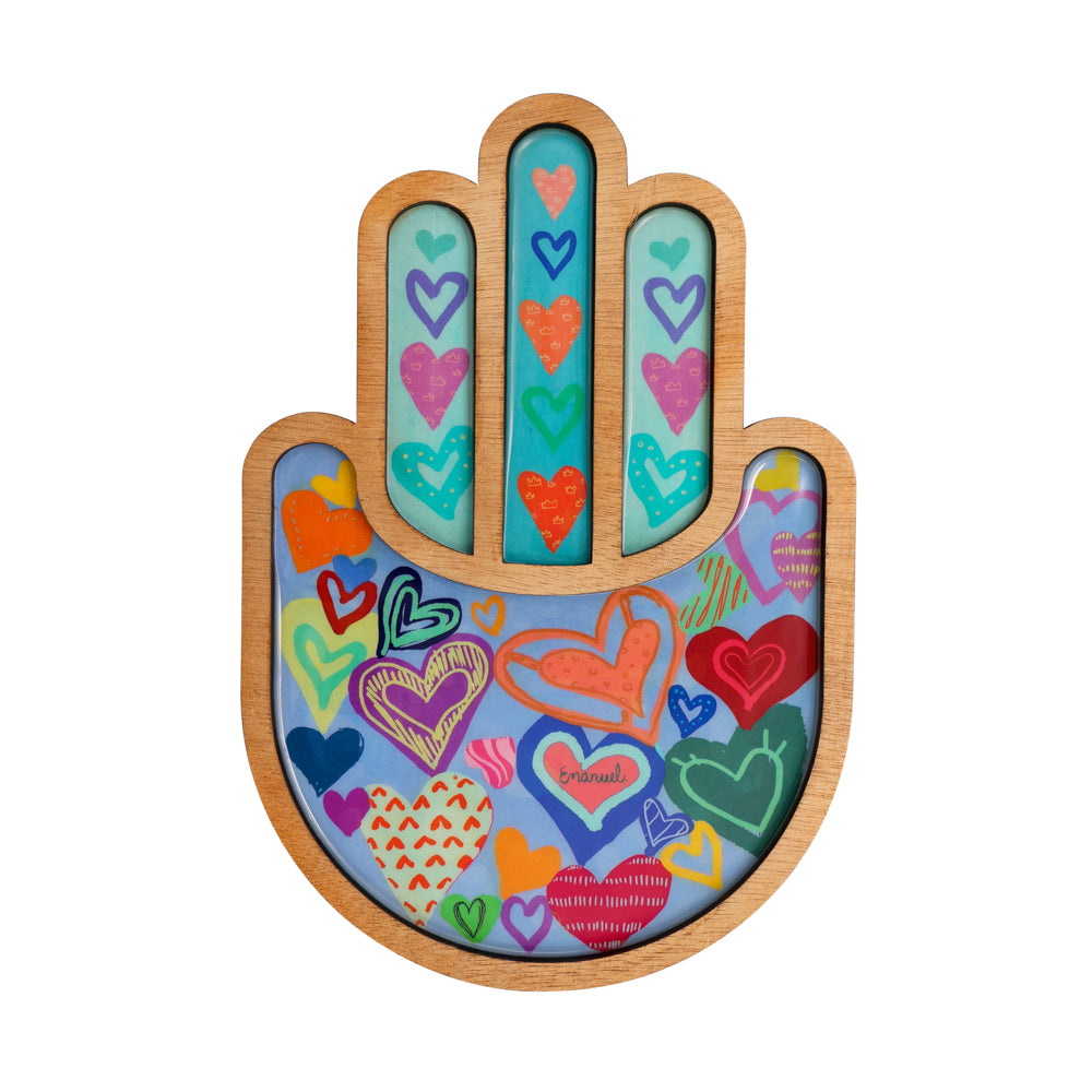 Modern Hamsa Wall Hanging - Colorful Enamel  9 Inch - Hearts