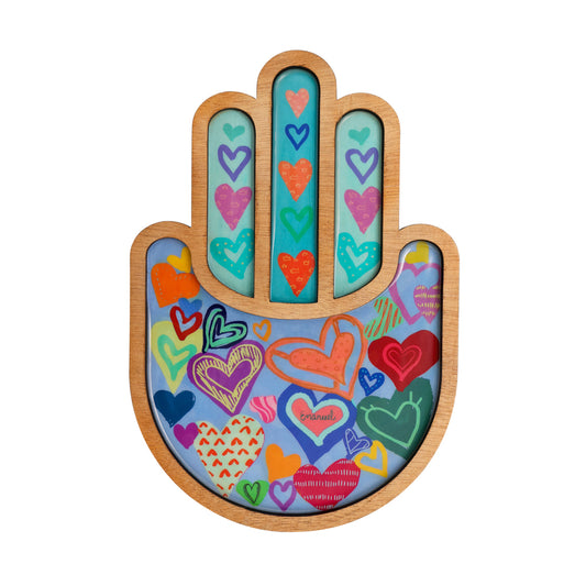 Modern Hamsa Wall Hanging - Colorful Enamel  9 Inch - Hearts