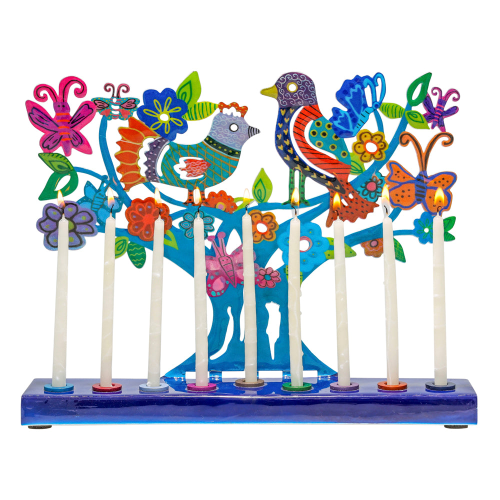 Hanukkah Menorah - Colorful Lazer-Cut Birds and Butterflies