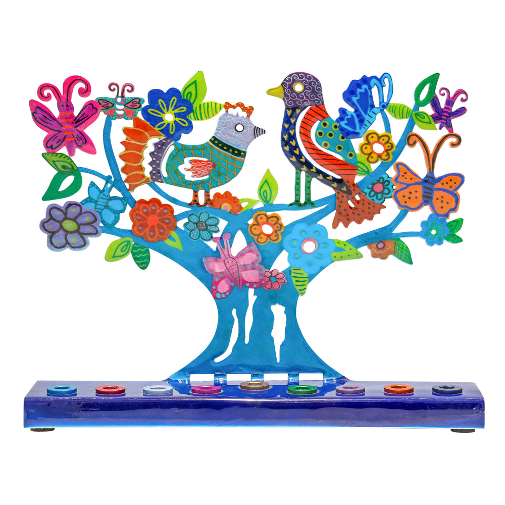 Hanukkah Menorah - Colorful Lazer-Cut Birds and Butterflies