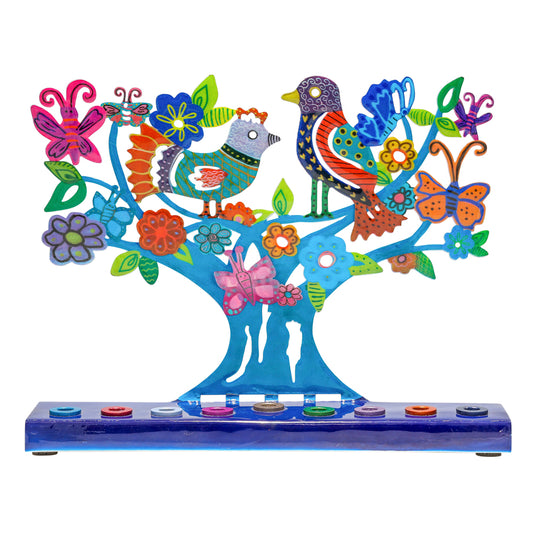 Hanukkah Menorah - Colorful Lazer-Cut Birds and Butterflies