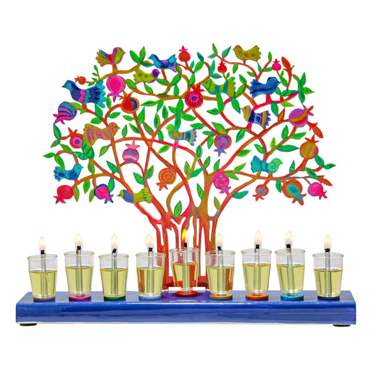 Hanukkah Menorah - Colorful Lazer-Cut Tree of Life