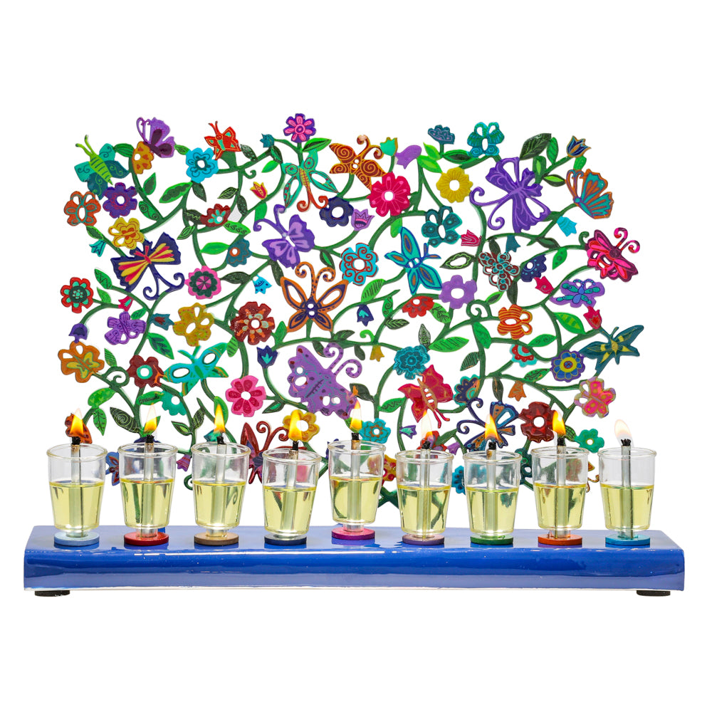 Hanukkah Menorah - Colorful Lazer-Cut Birds and Flowers