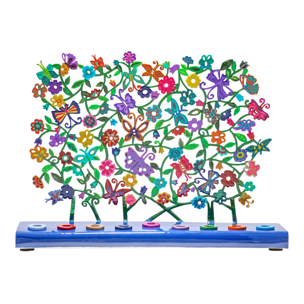 Hanukkah Menorah - Colorful Lazer-Cut Birds and Flowers