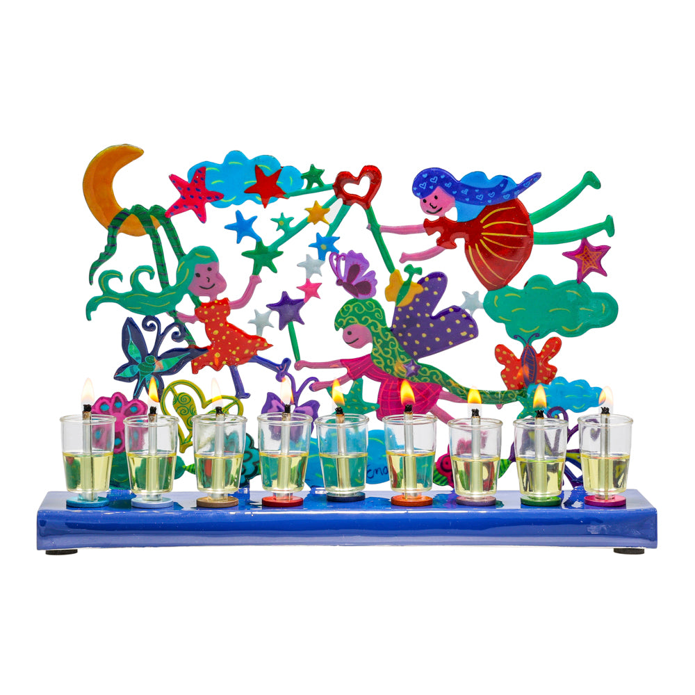 Hanukkah Menorah - Colorful Lazer-Cut Fairies