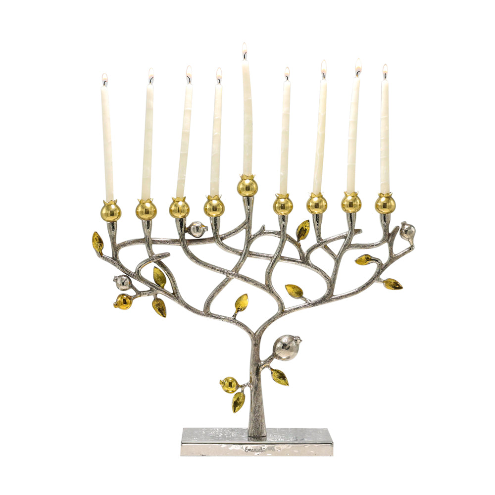 Hanukkah Menorah - Sculpted Tree of Life and Pomegranates