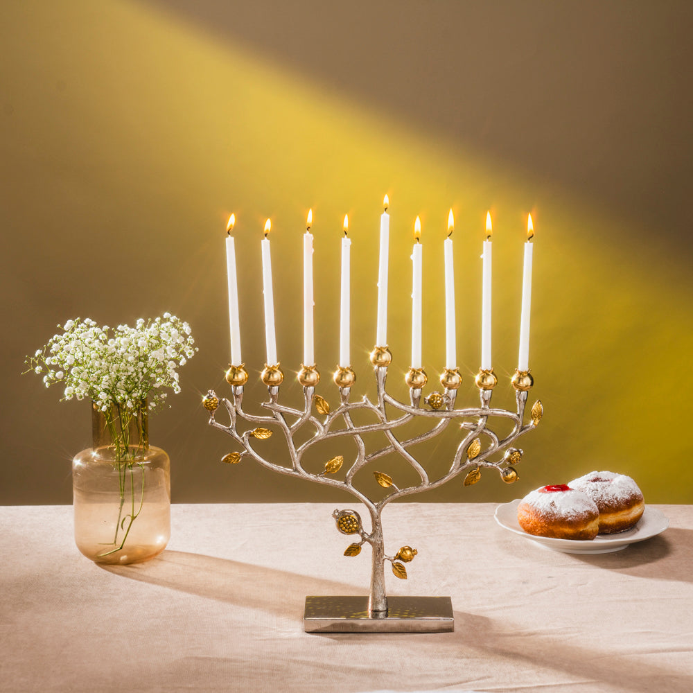 Hanukkah Menorah - Sculpted Tree of Life and Pomegranates