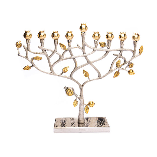 Hanukkah Menorah - Sculpted Tree of Life and Pomegranates